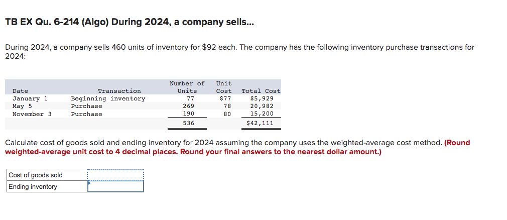 Solved TB EX Qu 6 214 Algo During 2024 A Company Chegg Com   Php8O6jNK