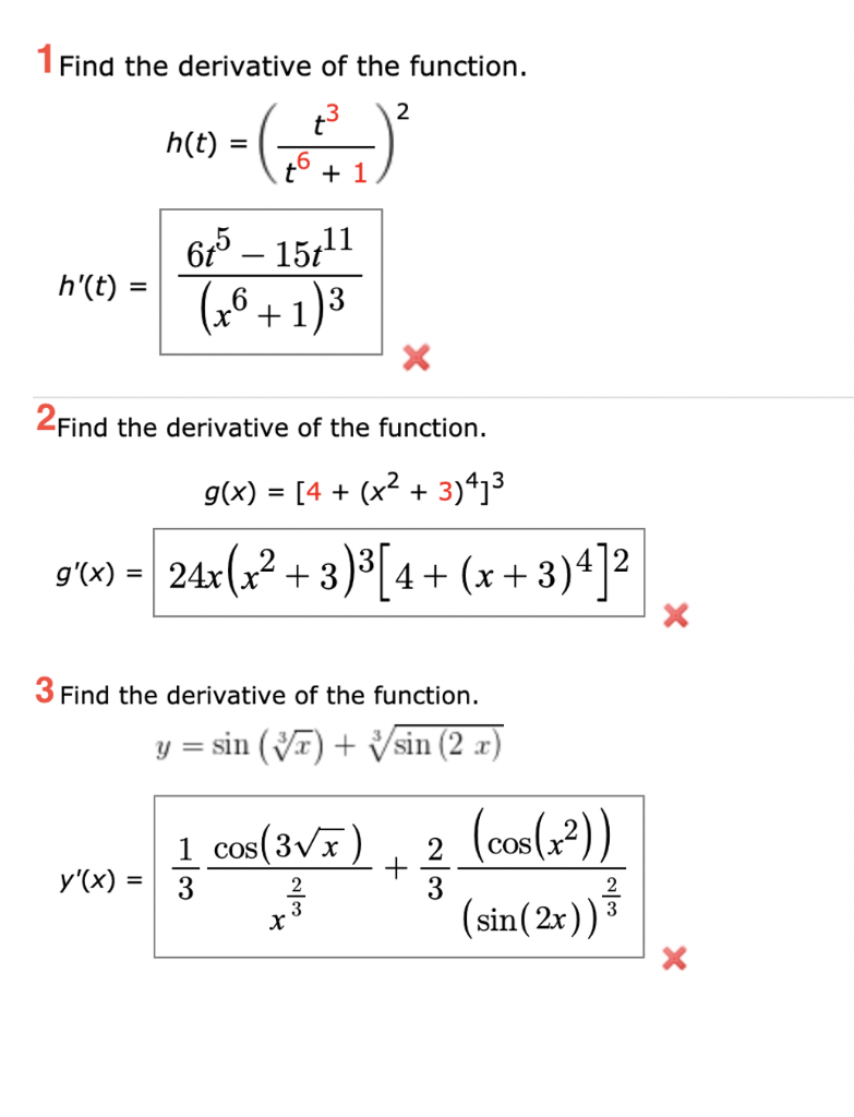 Solved 1 Find The Derivative Of The Function T3 H T 2 Chegg Com