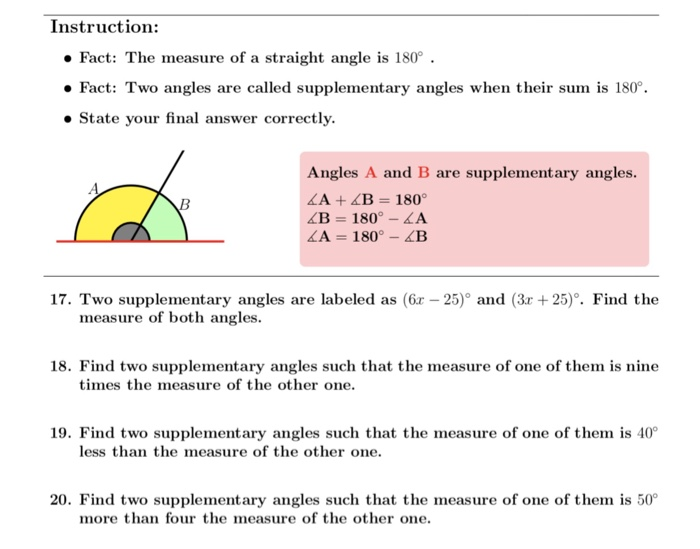 Solved Instruction: Fact: The measure of a straight angle is | Chegg.com