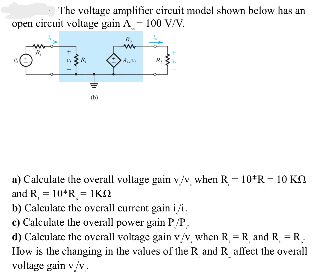 Solved The voltage amplifier circuit model shown below has