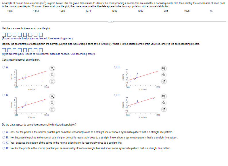 Solved in the normal quantile plot. Construct the normal | Chegg.com image.