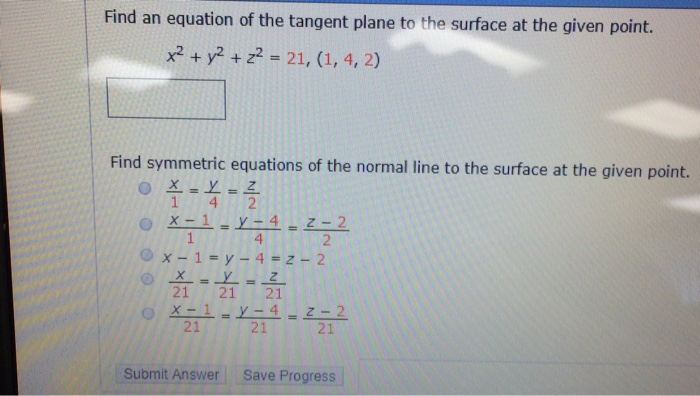 Solved Find An Equation Of The Tangent Plane To The Surface