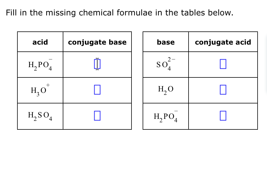 Solved Fill In The Missing Chemical Formulae In The Tables Chegg Com