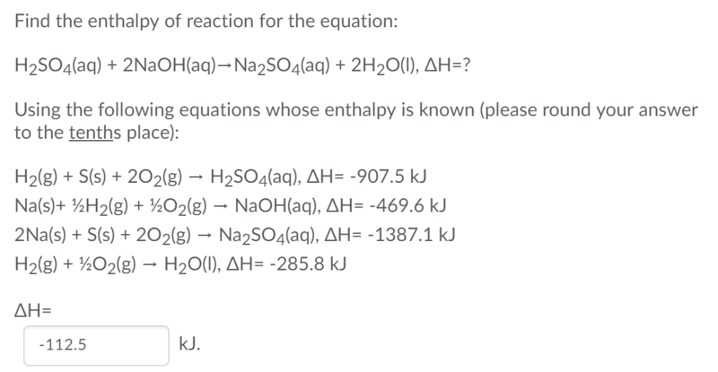 Solved Find The Enthalpy Of Reaction For The Equation: 