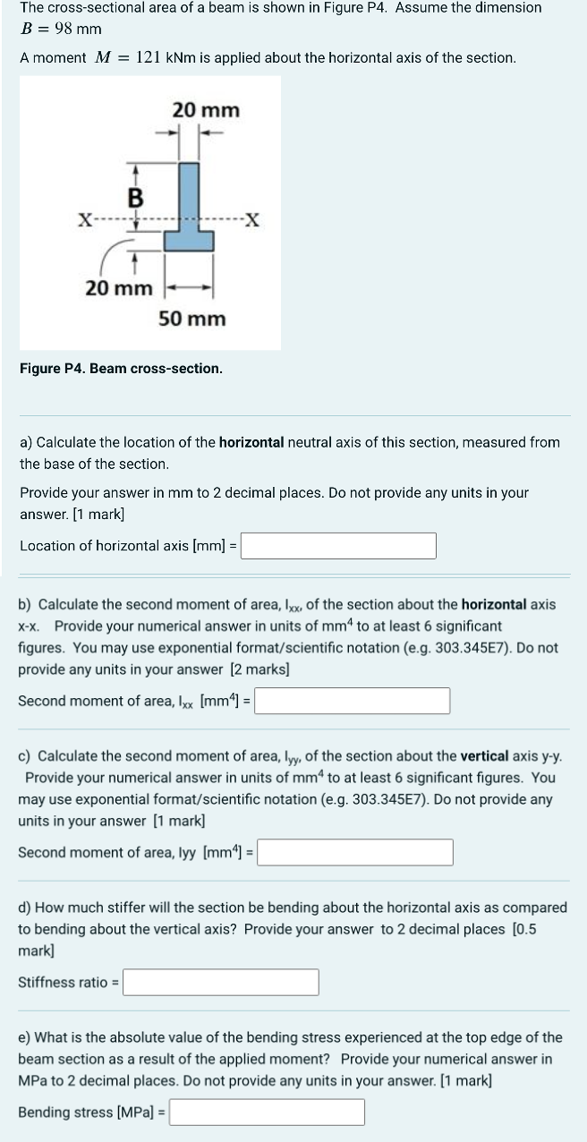 Solved The Cross-sectional Area Of A Beam Is Shown In Figure | Chegg.com