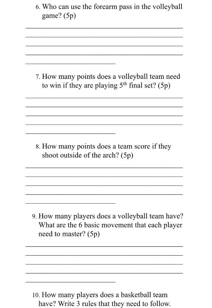 Solved 6. Who can use the forearm pass in the volleyball