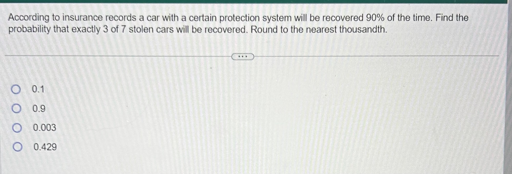 Solved According to insurance records a car with a certain | Chegg.com