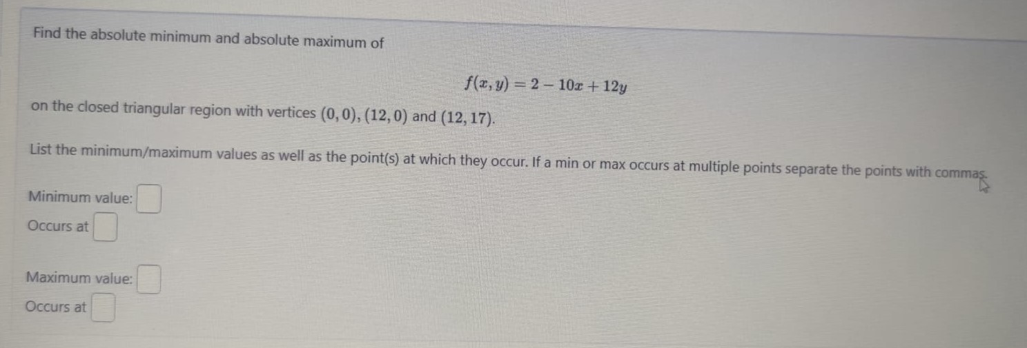 Solved Find the absolute minimum and absolute maximum of | Chegg.com