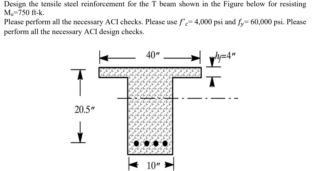 Design the tensile steel reinforcement for the T beam | Chegg.com