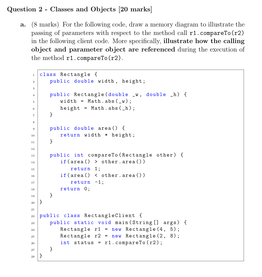 Solved Question 2 - Classes and Objects (20 marks] a. (8 | Chegg.com