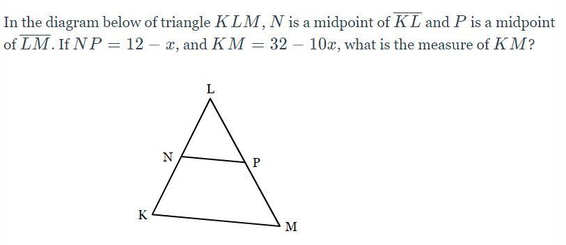 Solved In The Diagram Below Of Triangle Klm N Is A Midpo Chegg Com