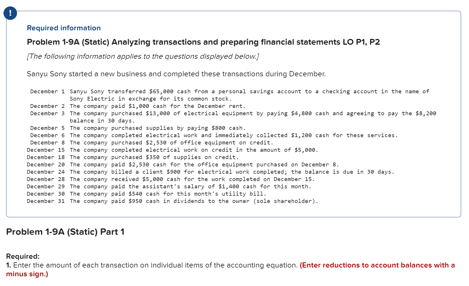 Solved Required Information Problem 1-9A (Static) Analyzing | Chegg.com