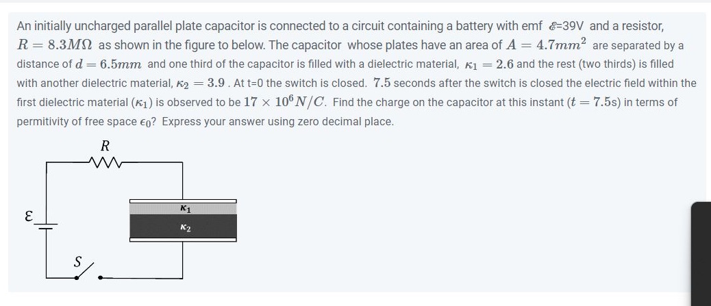 Solved An initially uncharged parallel plate capacitor is | Chegg.com