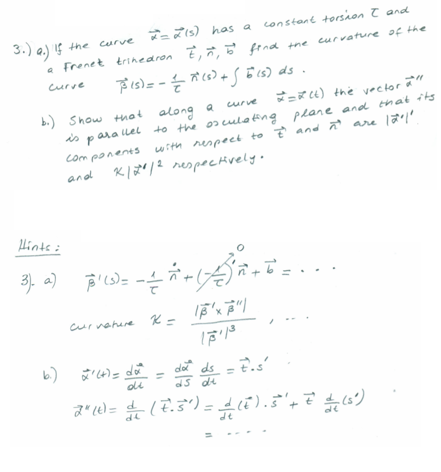 Solved curve a 3.) 2.) if the curve 2= 2 (s) has a constant | Chegg.com