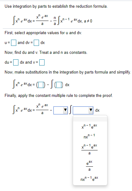 Solved Use integration by parts to establish the reduction | Chegg.com