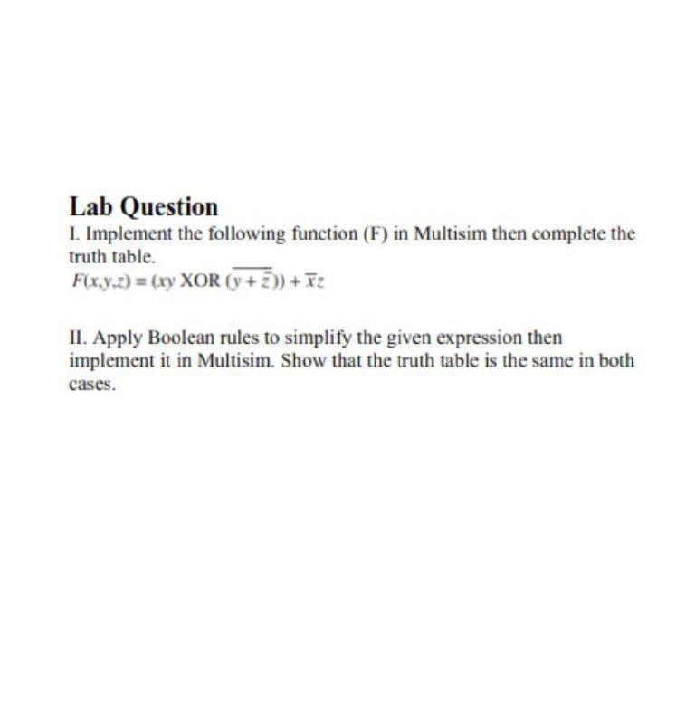 Solved Lab Question 1. Implement The Following Function (F) | Chegg.com