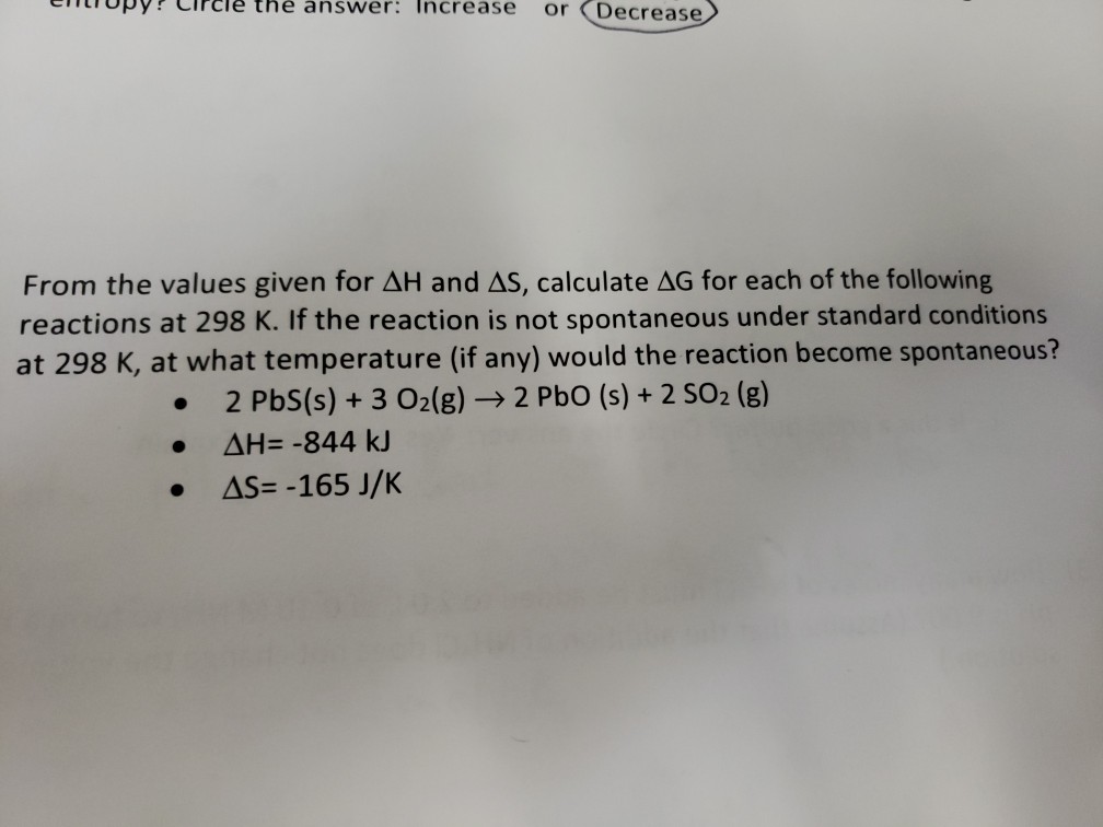 Solved y ? circle the answer : Increase or (Decrease From | Chegg.com