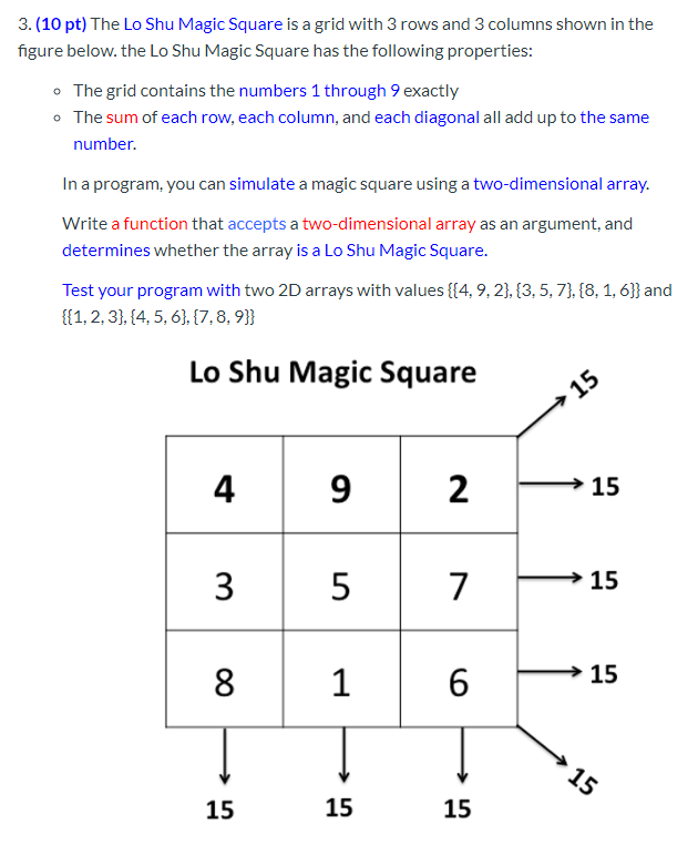 Solved 3.(10 pt) The Lo Shu Magic Square is a grid with 3 | Chegg.com
