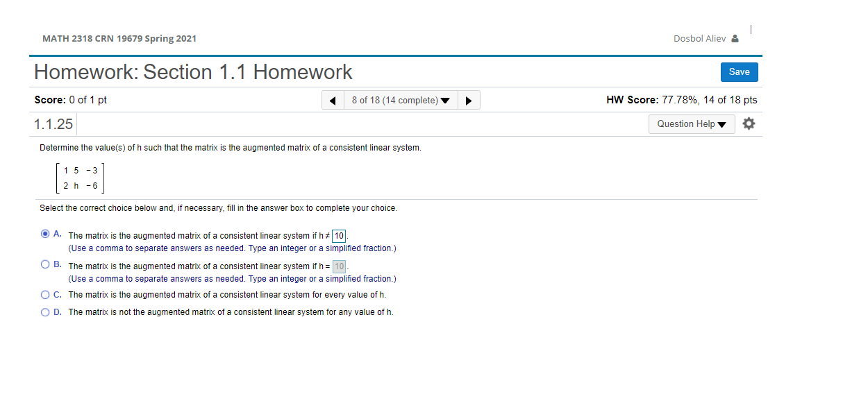 Solved MATH 2318 CRN 19679 Spring 2021 Dosbol Aliev : | Chegg.com