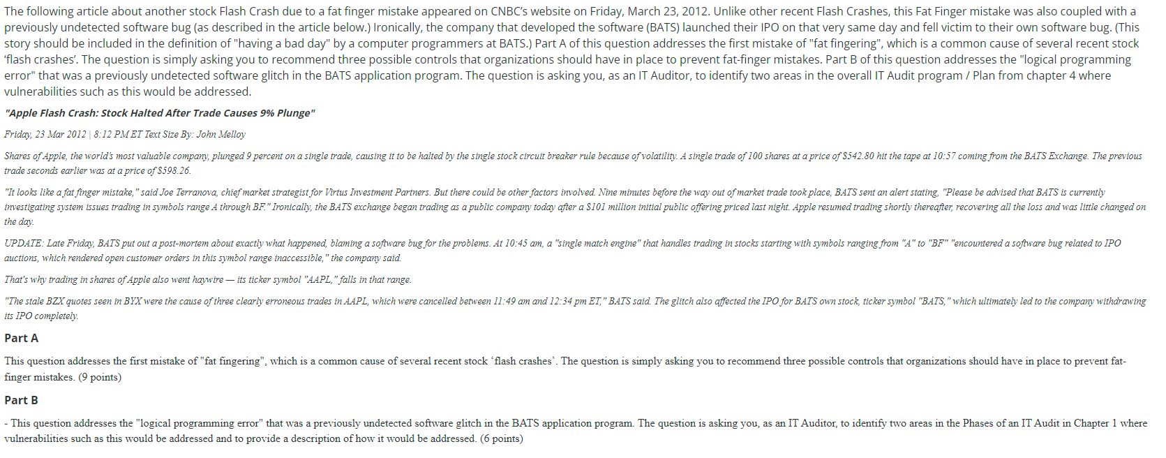 Solved The Following Article About Another Stock Flash Crash Chegg