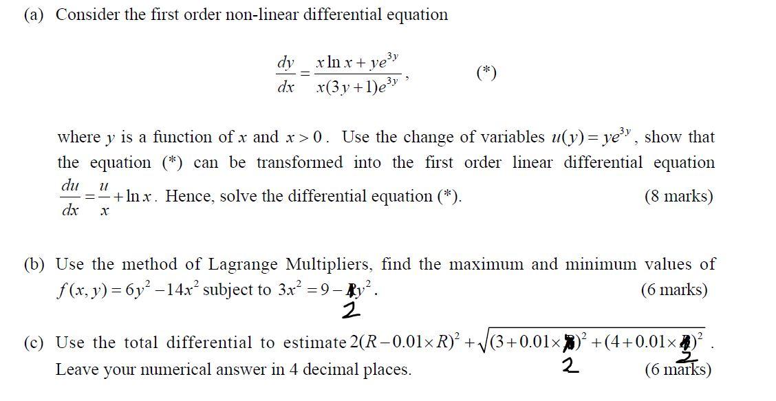 Solved (a) Consider the first order non-linear differential | Chegg.com