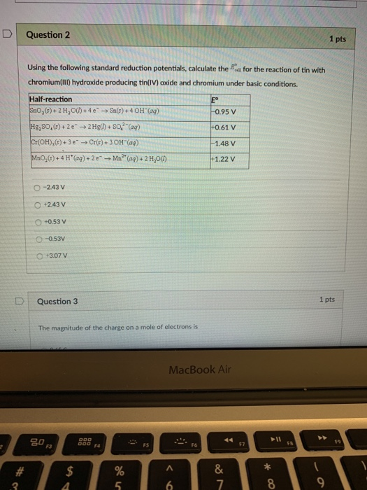 Solved DQuestion 2 1 pts Using the following standard | Chegg.com