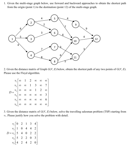 Solved 1. Given the multi-stage graph below, use forward and | Chegg.com