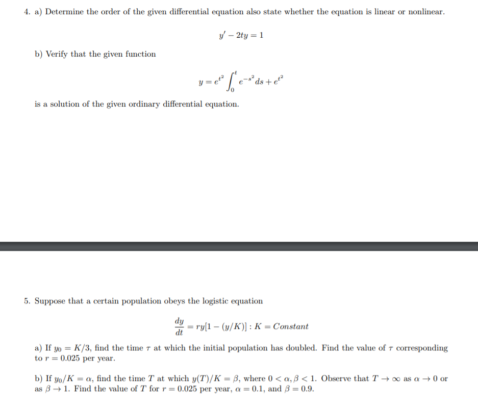 Solved 4. a) Determine the order of the given differential | Chegg.com