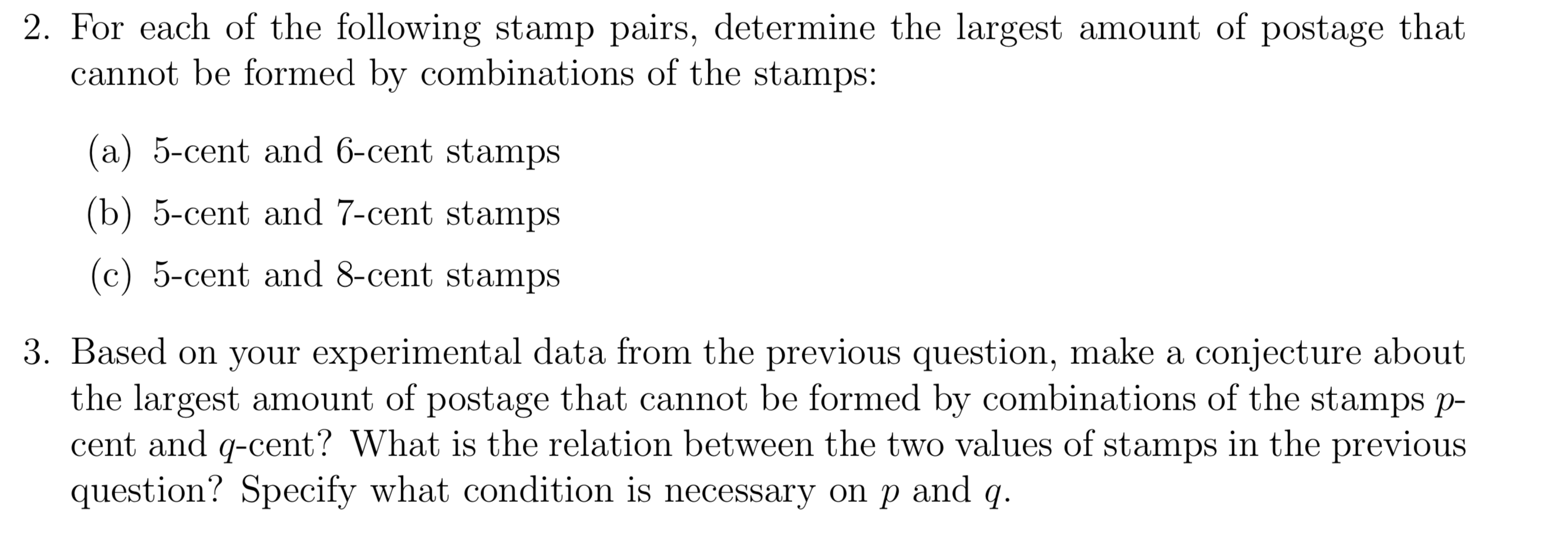 Solved 2. For each of the following stamp pairs, determine | Chegg.com