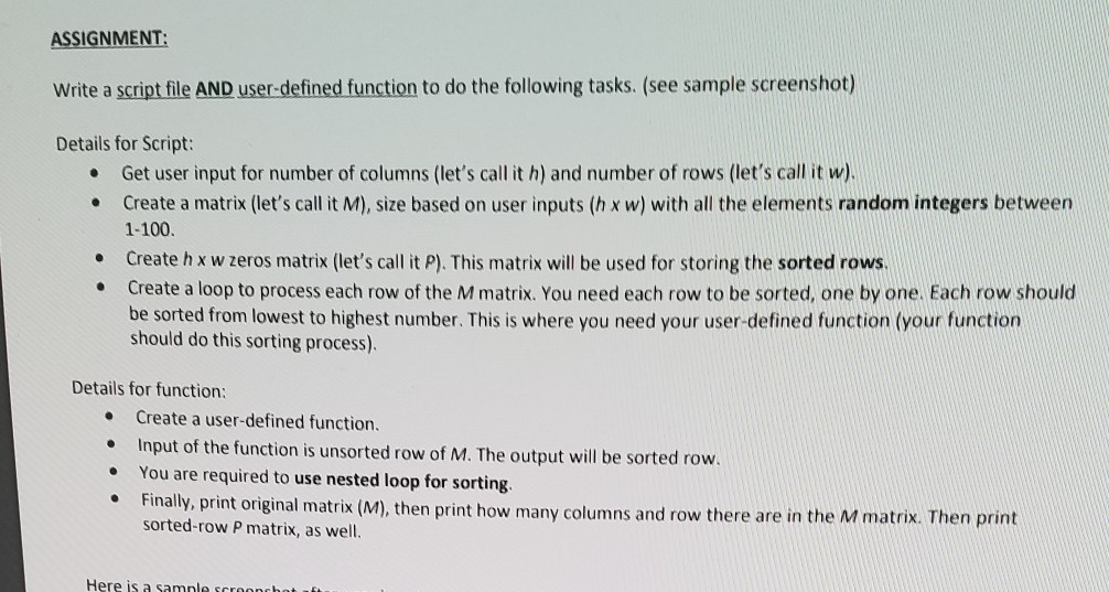 Solved ASSIGNMENT: Write a script file AND user-defined | Chegg.com