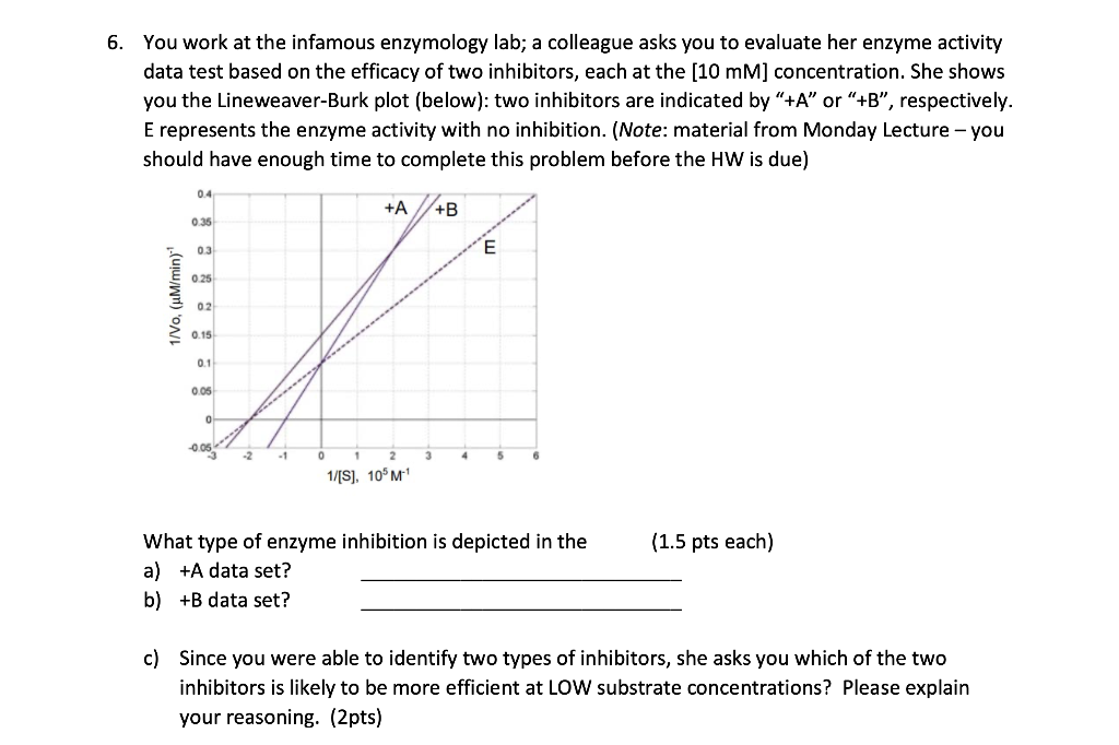 Solved 6. You work at the infamous enzymology lab; a | Chegg.com