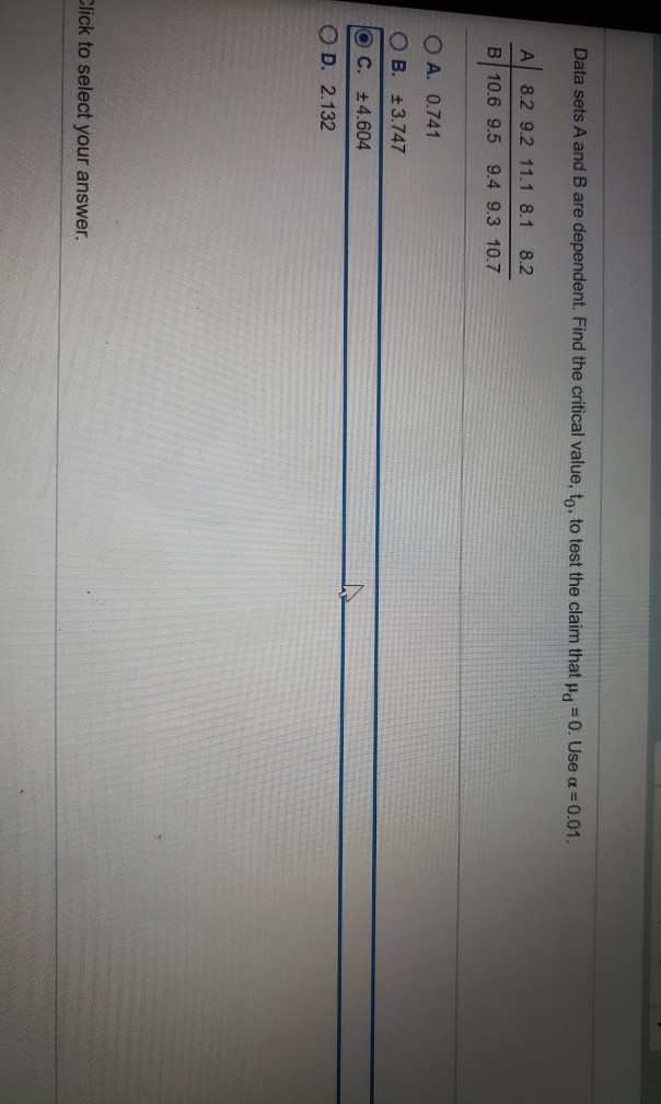 Solved Data Sets A And B Are Dependent. Find The Critical | Chegg.com