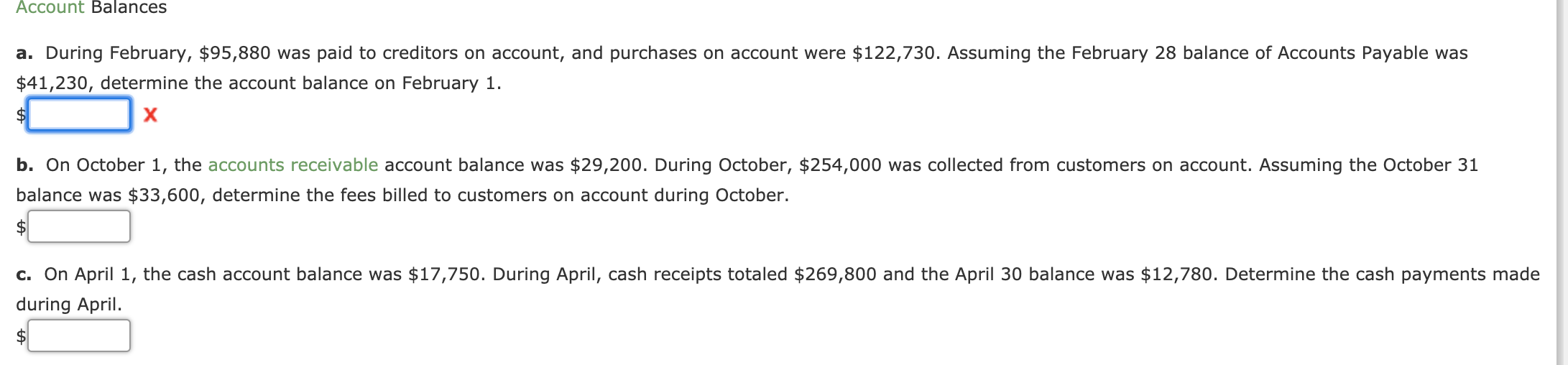 Solved Account Balances a. During February, $95,880 was paid | Chegg.com