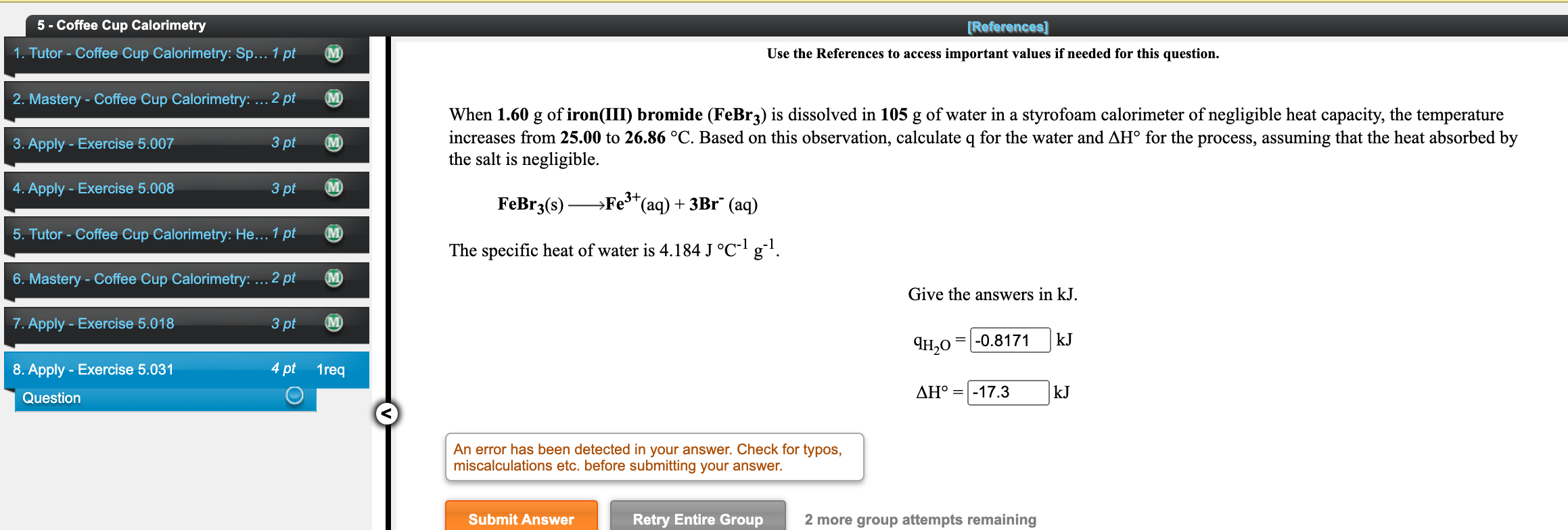 Solved 5 Coffee Cup Calorimetry [References] Use the