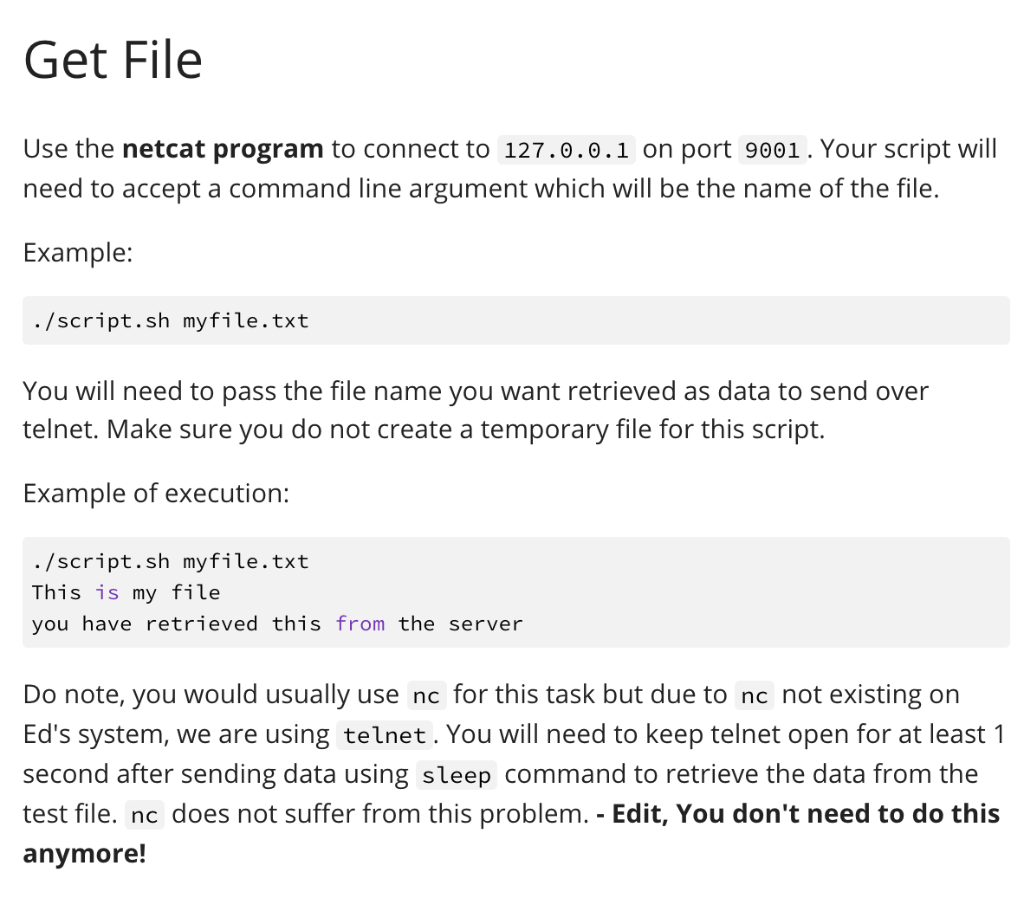 Solved Get File Use the netcat program to connect to | Chegg.com
