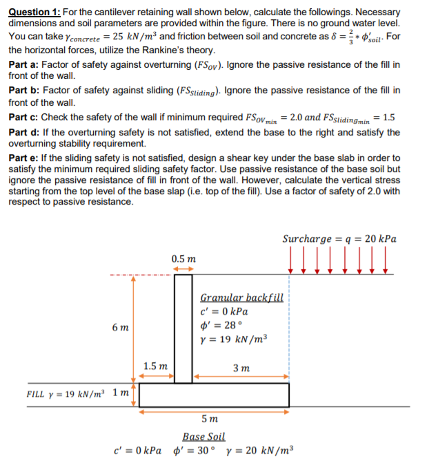 Solved Question 1: For the cantilever retaining wall shown | Chegg.com