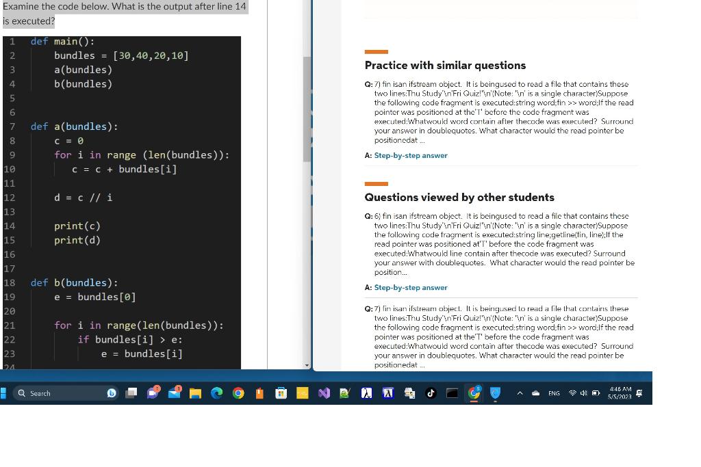 Examine the code below. What is the output after line | Chegg.com