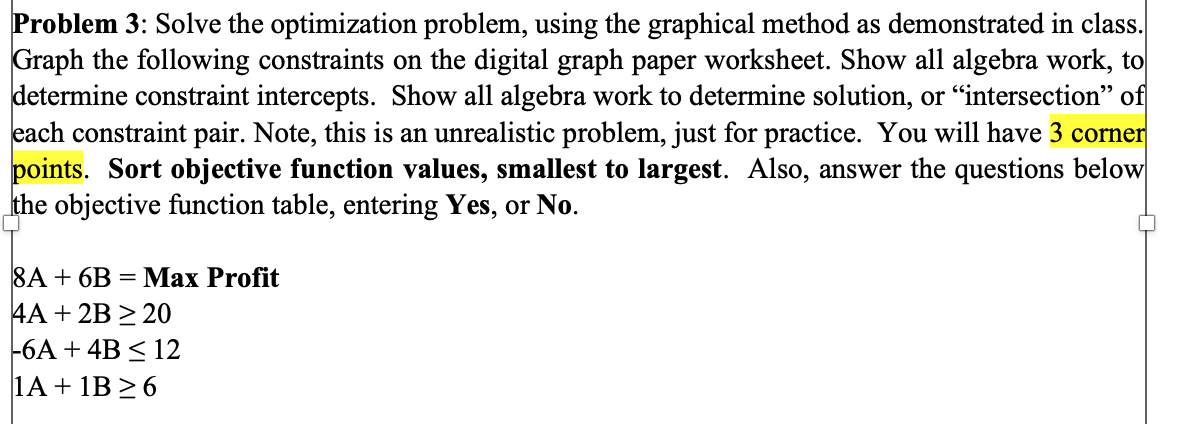 Solved Problem 3: Solve the optimization problem, using the | Chegg.com