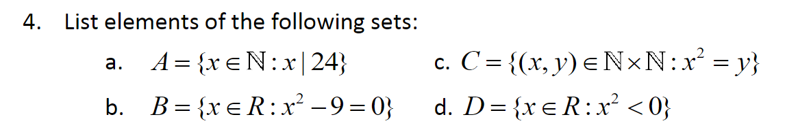 Solved 4. List elements of the following sets: a. | Chegg.com