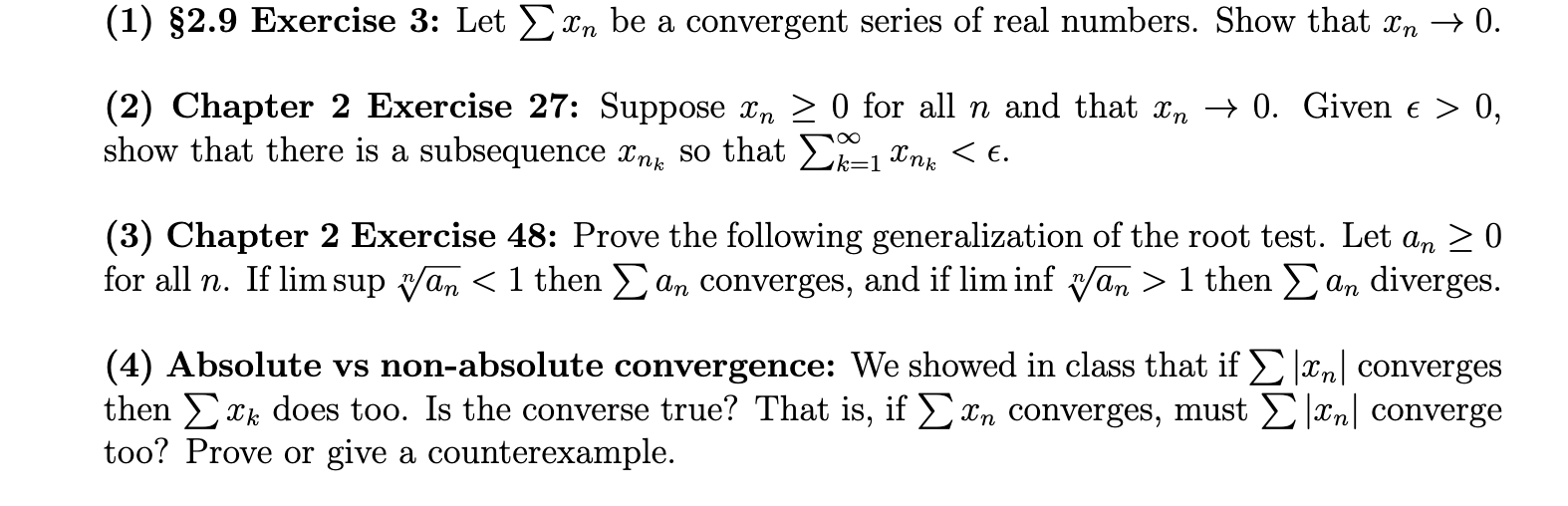 Solved (2) Chapter 2 Exercise 27: Suppose xn≥0 for all n and | Chegg.com