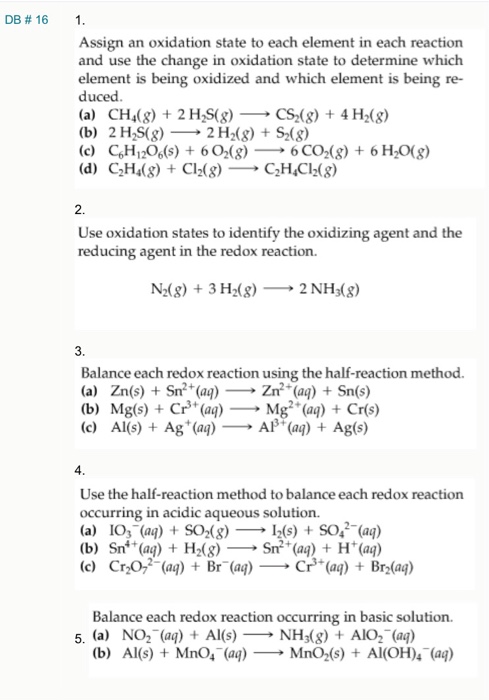 Solved DB # 16 1. Assign an oxidation state to each element | Chegg.com