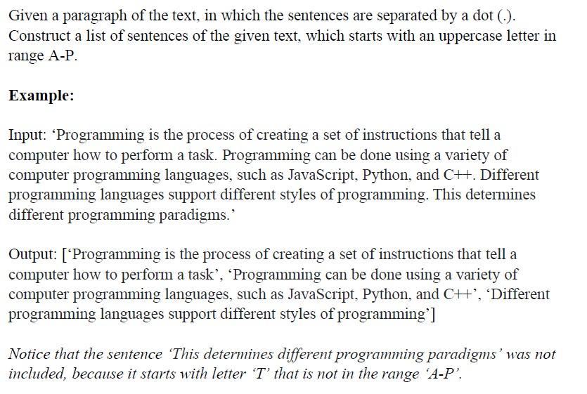 Solved Given a paragraph of the text, in which the sentences | Chegg.com