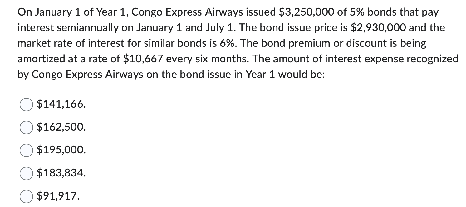 Solved On January 1 of Year 1 , Congo Express Airways issued