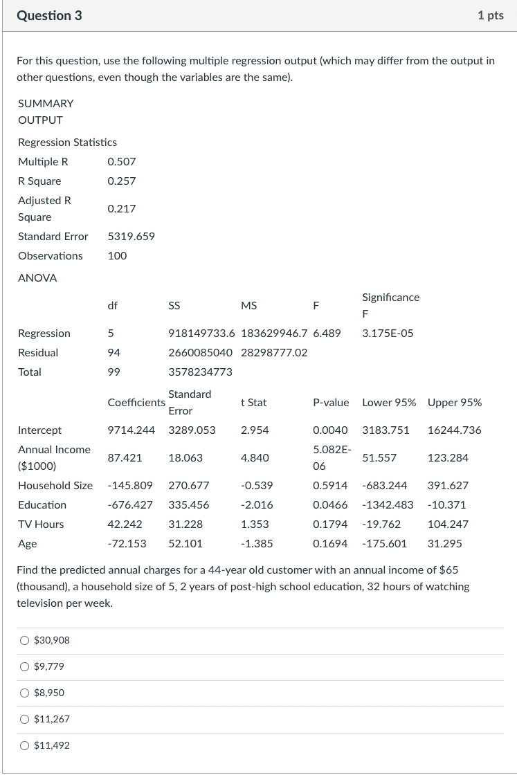 Solved Question 5 1 pts For this question, use the following | Chegg.com