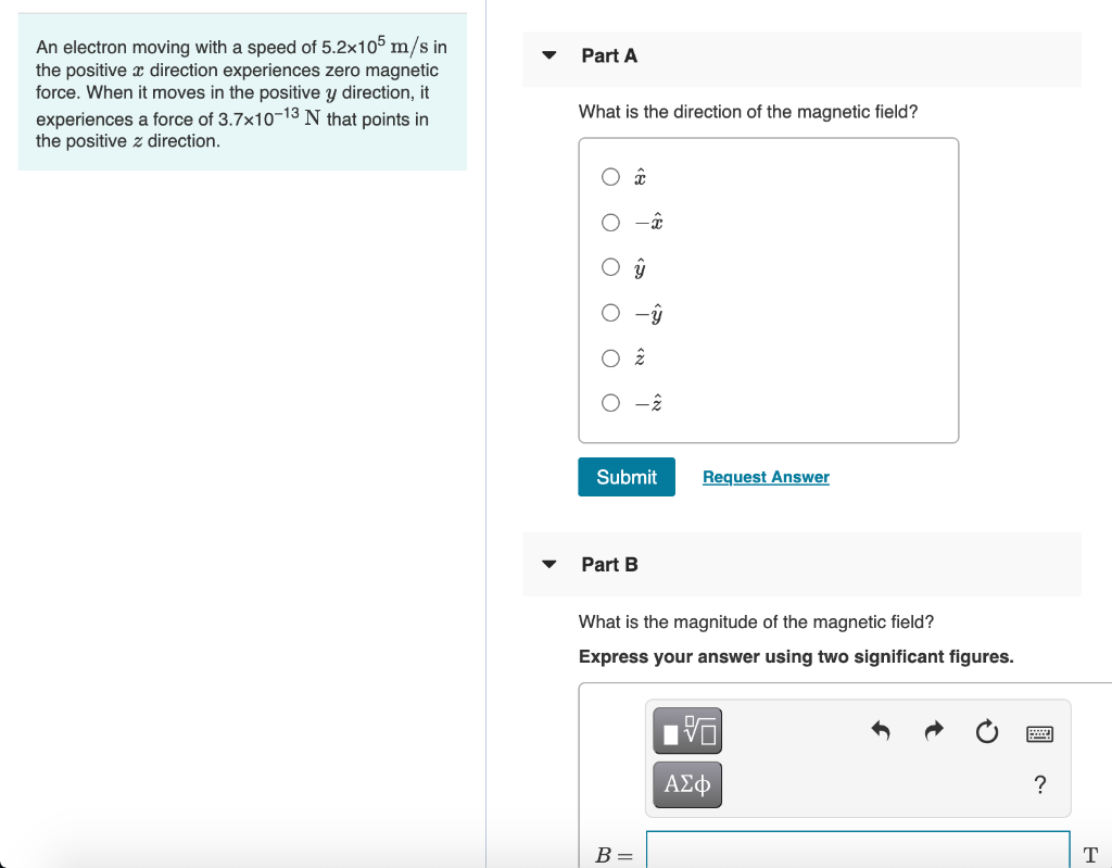 Solved Part A An electron moving with a speed of 5.2x105 m/s | Chegg.com