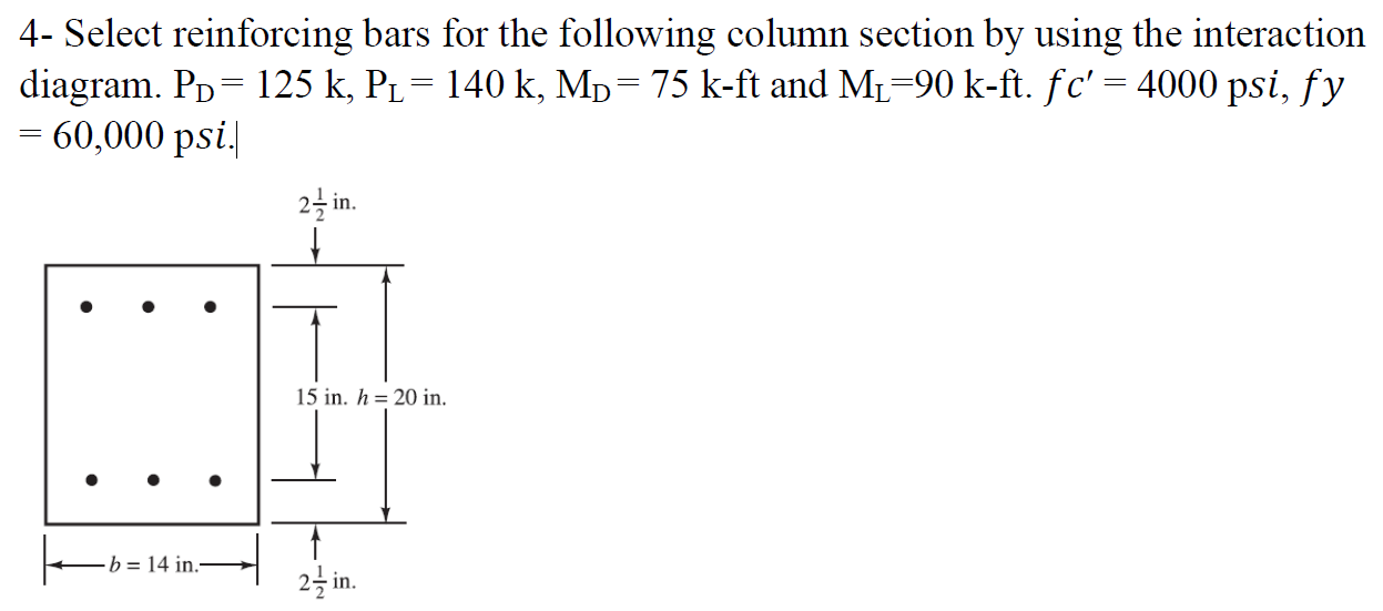 Solved 4- Select reinforcing bars for the following column | Chegg.com