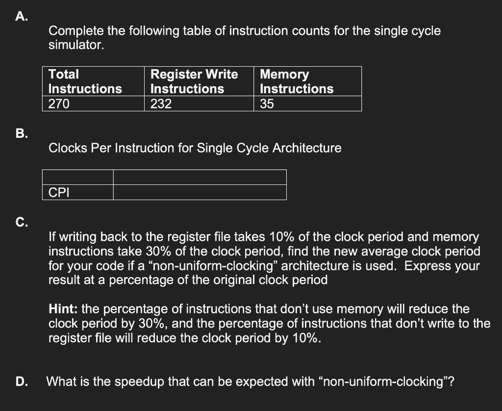 Solved Complete the following table of instruction counts