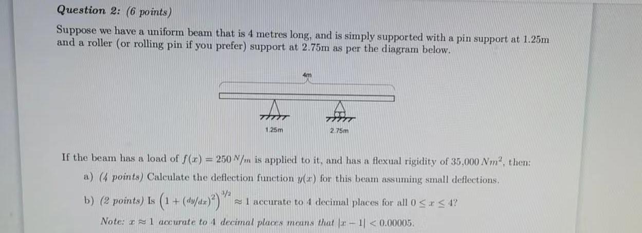 Solved Question 2: (6 Points) Suppose We Have A Uniform Beam | Chegg.com