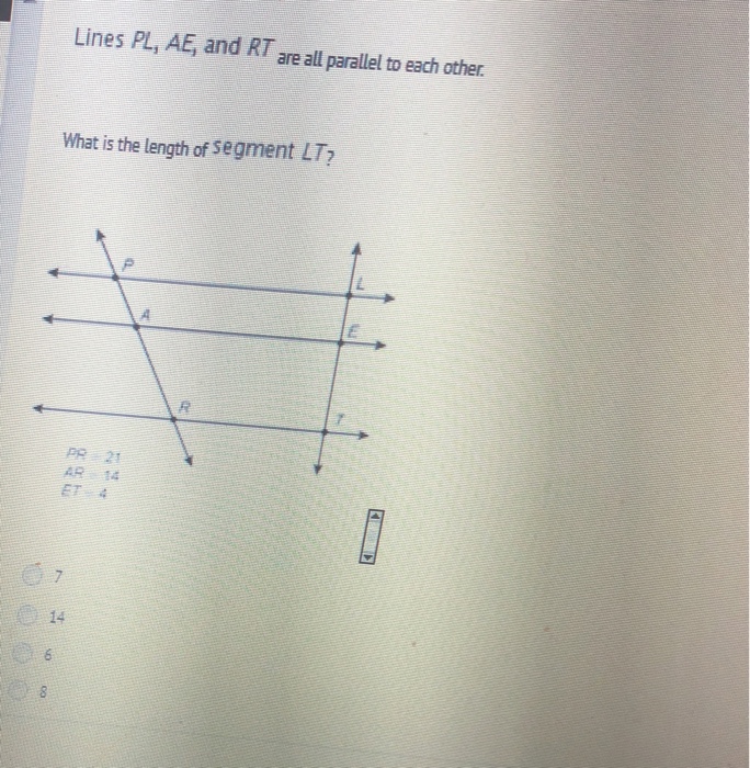 Solved Lines PL, AE, and RT are all parallel to each other. | Chegg.com