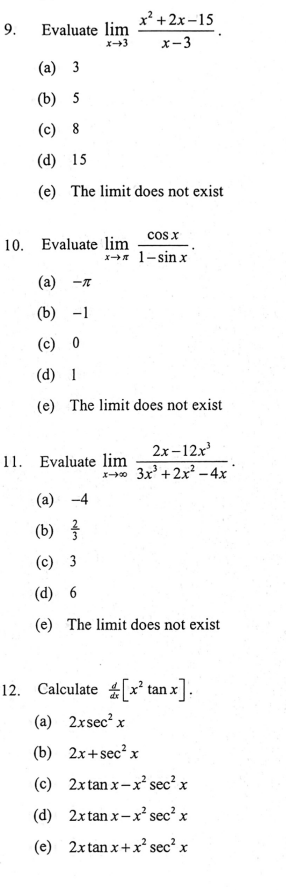 Solved 9 Evaluate Limx→3x−3x2 2x−15 A 3 B 5 C 8 D